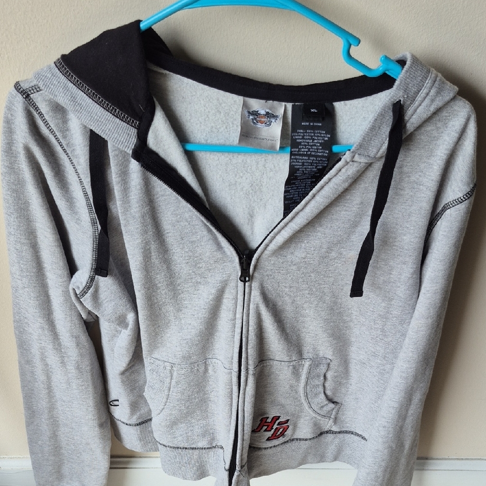 Harley-Davidson Gray and Black Zip-Up Hoodie
